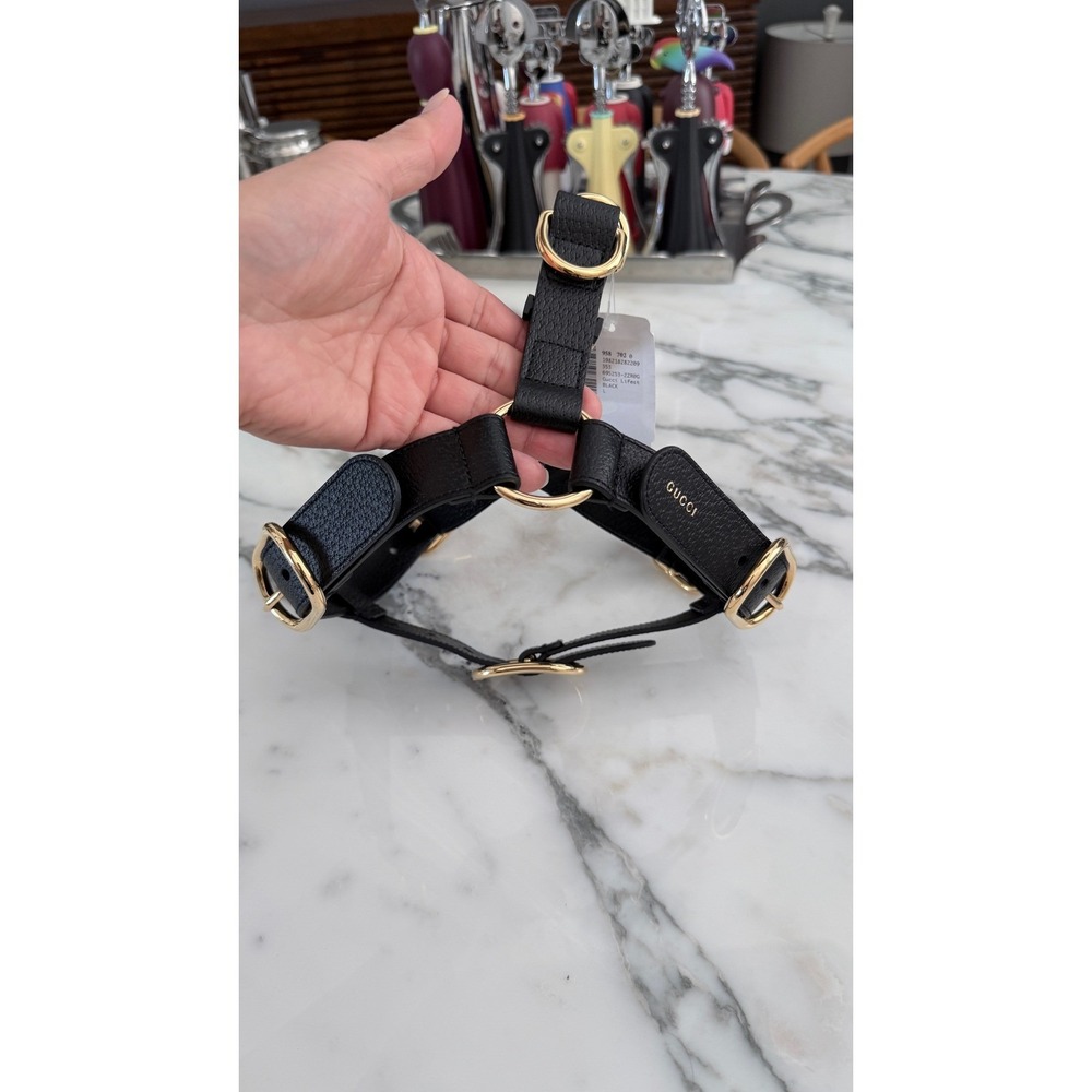 Gucci Black Demetra Dog Harness Gold Hardware‎ Large 695253 NEW - Picture 11 of 15